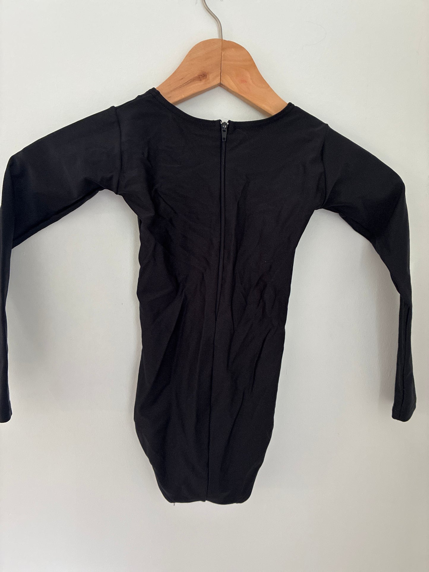 BJP black long sleep zip up leotard - child’s size 4