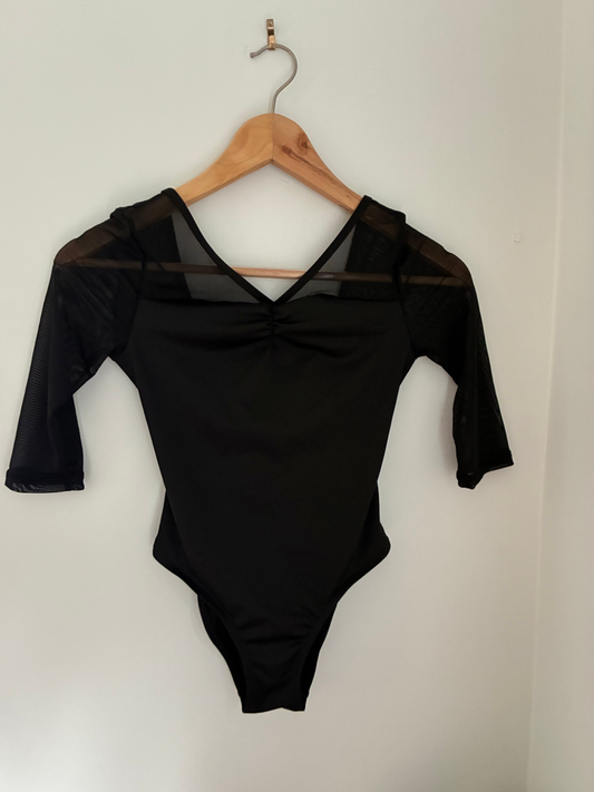 3/4 length sleeve black mesh cut out leotard - Size Child 10-12